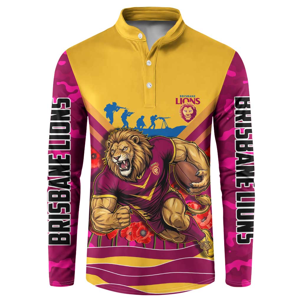 Personalised Brisbane Lions ANZAC Button Sweatshirt Military Remembrance Australian Football Mascot Camouflage