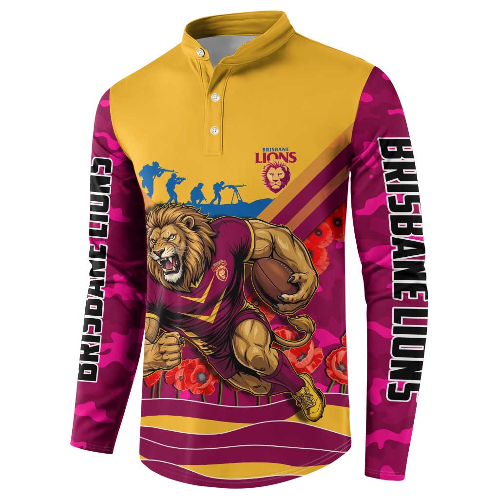 Personalised Brisbane Lions ANZAC Button Sweatshirt Military Remembrance Australian Football Mascot Camouflage