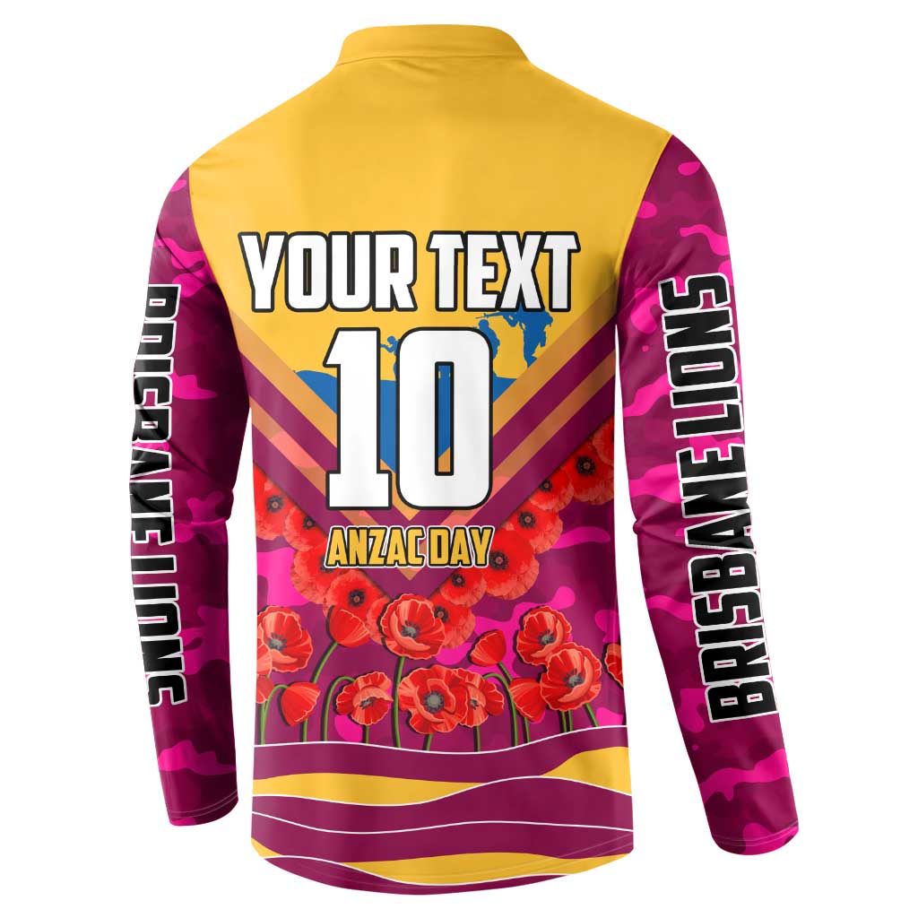Personalised Brisbane Lions ANZAC Button Sweatshirt Military Remembrance Australian Football Mascot Camouflage