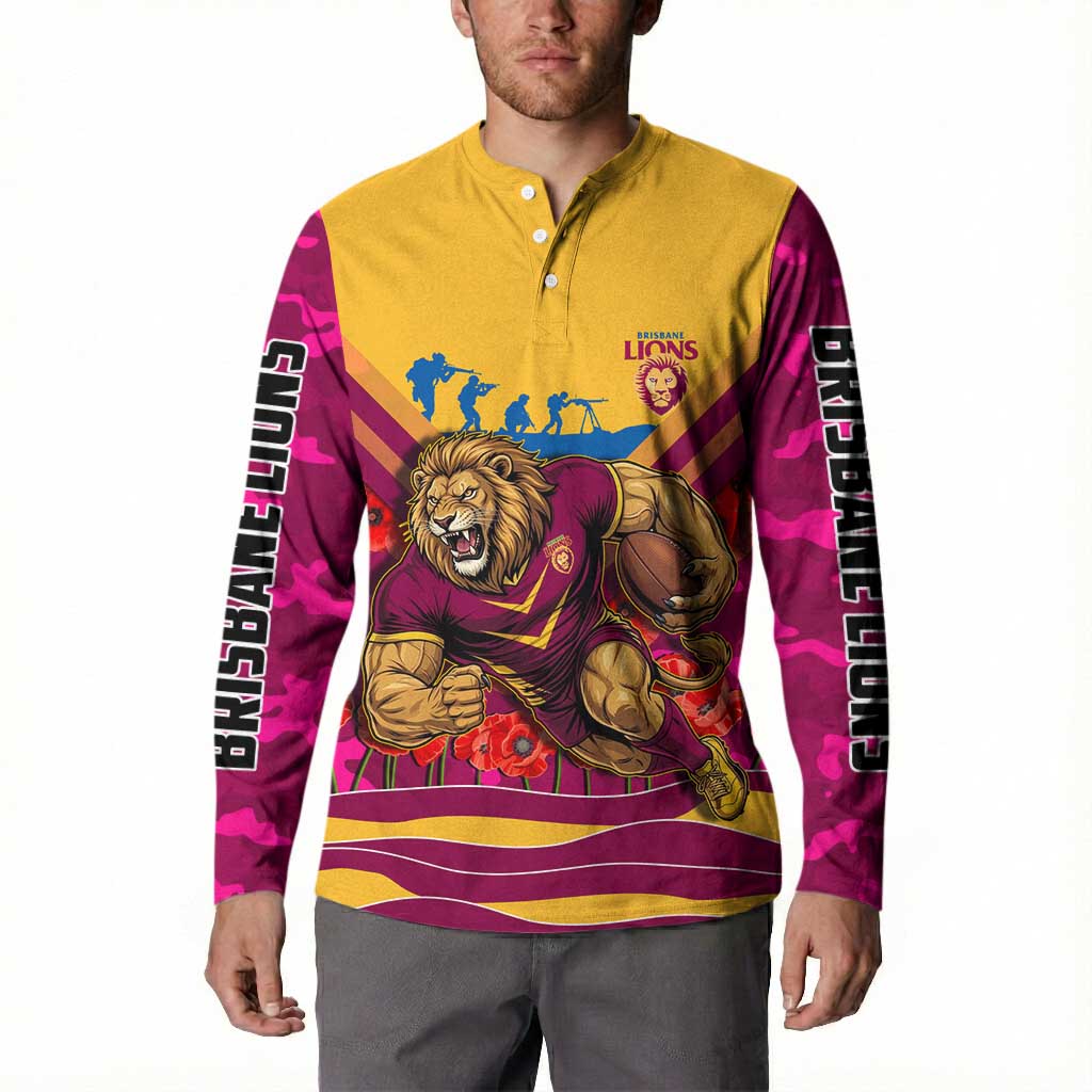 Personalised Brisbane Lions ANZAC Button Sweatshirt Military Remembrance Australian Football Mascot Camouflage