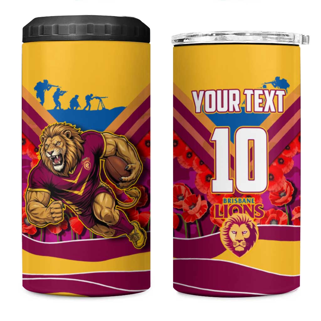 Personalised Brisbane Lions ANZAC 4 in 1 Can Cooler Tumbler Military Remembrance Australian Football Mascot Camouflage