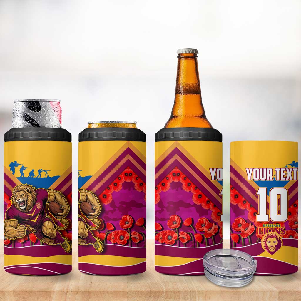 Personalised Brisbane Lions ANZAC 4 in 1 Can Cooler Tumbler Military Remembrance Australian Football Mascot Camouflage