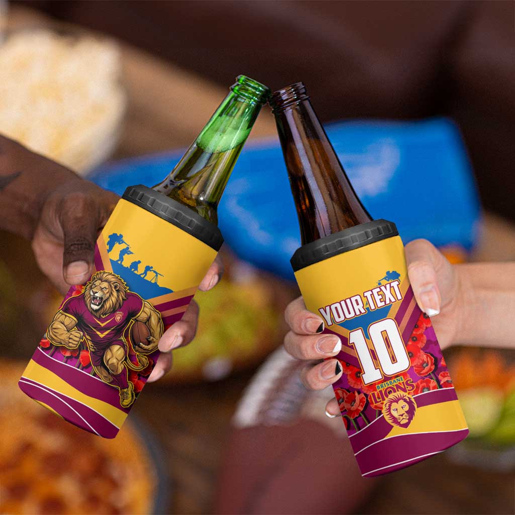 Personalised Brisbane Lions ANZAC 4 in 1 Can Cooler Tumbler Military Remembrance Australian Football Mascot Camouflage