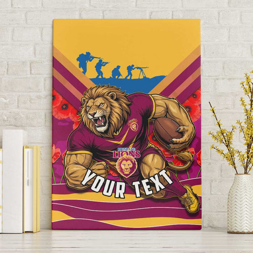Personalised Brisbane Lions ANZAC Canvas Wall Art Military Remembrance Australian Football Mascot Camouflage