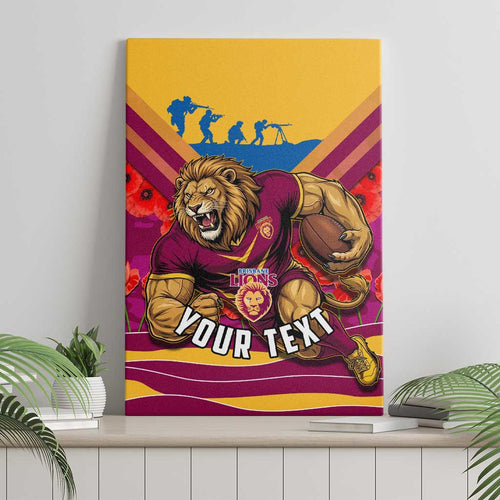Personalised Brisbane Lions ANZAC Canvas Wall Art Military Remembrance Australian Football Mascot Camouflage