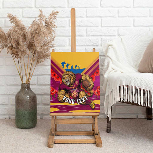 Personalised Brisbane Lions ANZAC Canvas Wall Art Military Remembrance Australian Football Mascot Camouflage