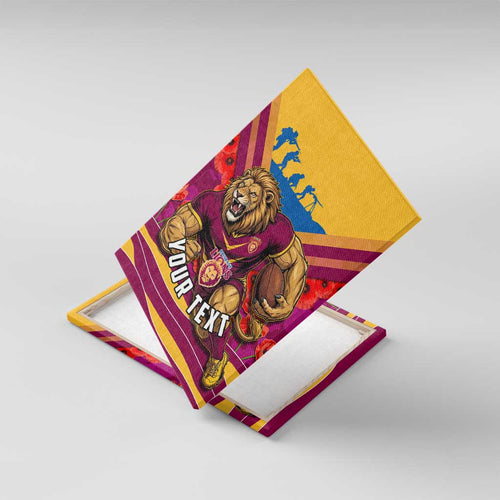 Personalised Brisbane Lions ANZAC Canvas Wall Art Military Remembrance Australian Football Mascot Camouflage