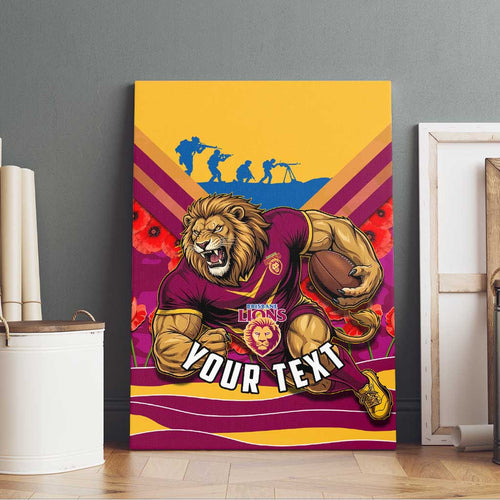 Personalised Brisbane Lions ANZAC Canvas Wall Art Military Remembrance Australian Football Mascot Camouflage
