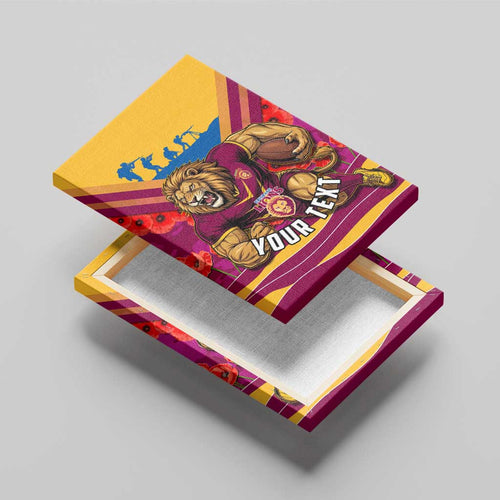 Personalised Brisbane Lions ANZAC Canvas Wall Art Military Remembrance Australian Football Mascot Camouflage