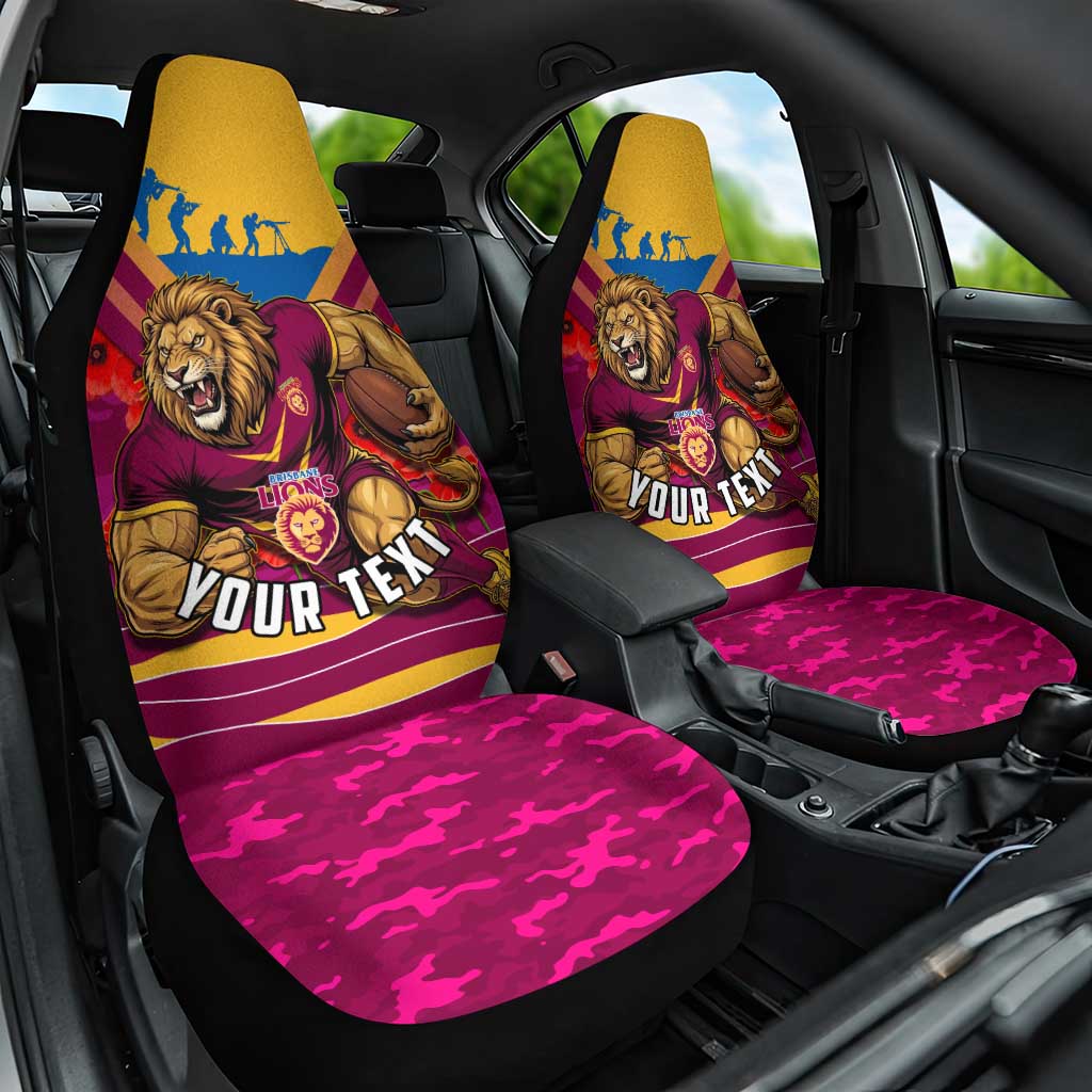 Personalised Brisbane Lions ANZAC Car Seat Cover Military Remembrance Australian Football Mascot Camouflage