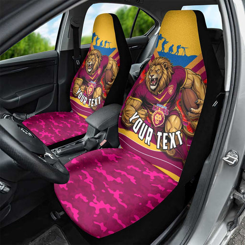 Personalised Brisbane Lions ANZAC Car Seat Cover Military Remembrance Australian Football Mascot Camouflage