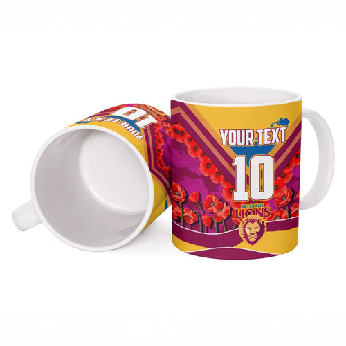 Personalised Brisbane Lions ANZAC Ceramic Mug Military Remembrance Australian Football Mascot Camouflage