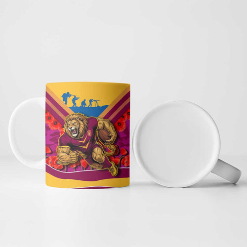 Personalised Brisbane Lions ANZAC Ceramic Mug Military Remembrance Australian Football Mascot Camouflage