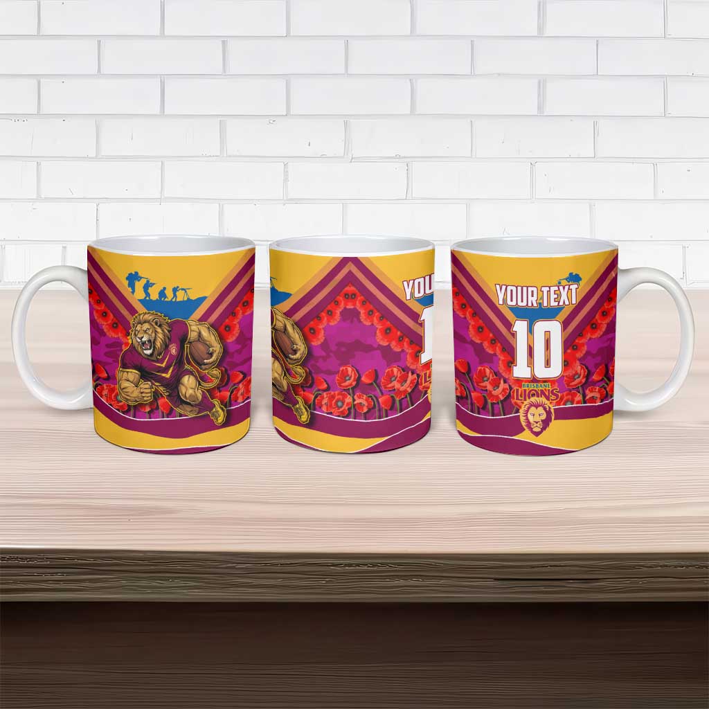 Personalised Brisbane Lions ANZAC Ceramic Mug Military Remembrance Australian Football Mascot Camouflage