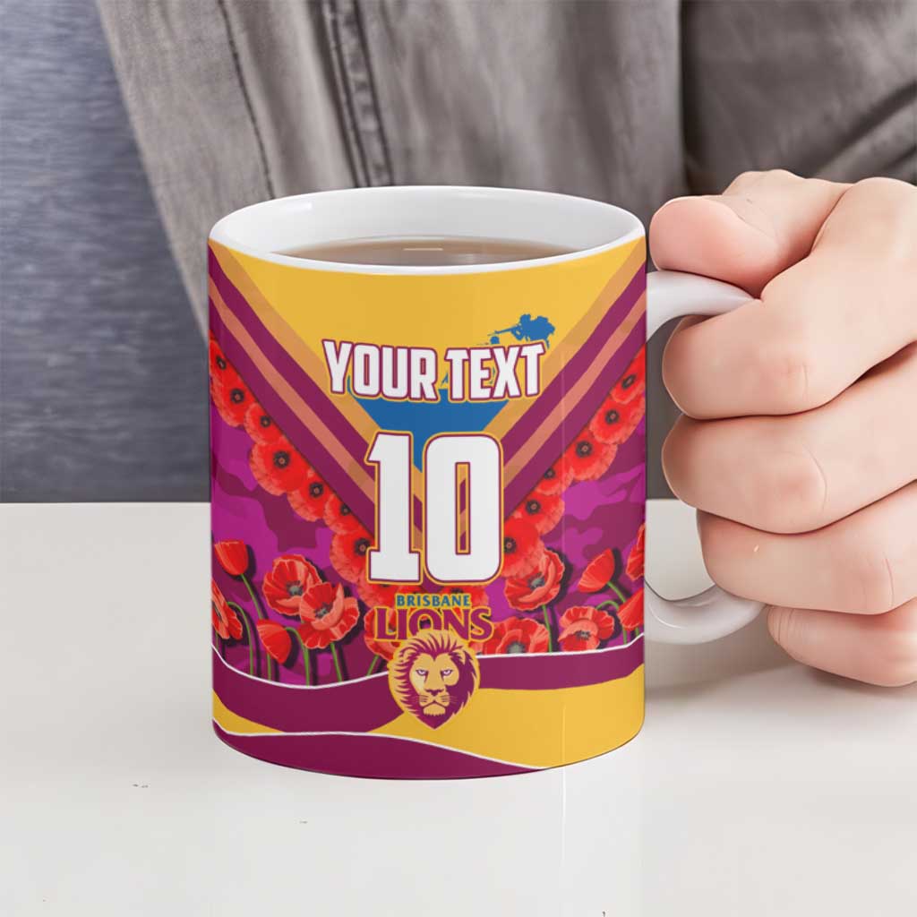 Personalised Brisbane Lions ANZAC Ceramic Mug Military Remembrance Australian Football Mascot Camouflage