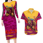 Personalised Brisbane Lions ANZAC Couples Matching Long Sleeve Bodycon Dress and Hawaiian Shirt Military Remembrance Australian Football Mascot Camouflage