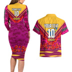 Personalised Brisbane Lions ANZAC Couples Matching Long Sleeve Bodycon Dress and Hawaiian Shirt Military Remembrance Australian Football Mascot Camouflage
