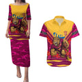 Personalised Brisbane Lions ANZAC Couples Matching Puletasi and Hawaiian Shirt Military Remembrance Australian Football Mascot Camouflage