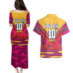 Personalised Brisbane Lions ANZAC Couples Matching Puletasi and Hawaiian Shirt Military Remembrance Australian Football Mascot Camouflage