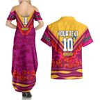 Personalised Brisbane Lions ANZAC Couples Matching Summer Maxi Dress and Hawaiian Shirt Military Remembrance Australian Football Mascot Camouflage