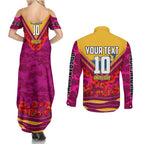 Personalised Brisbane Lions ANZAC Couples Matching Summer Maxi Dress and Long Sleeve Button Shirt Military Remembrance Australian Football Mascot Camouflage