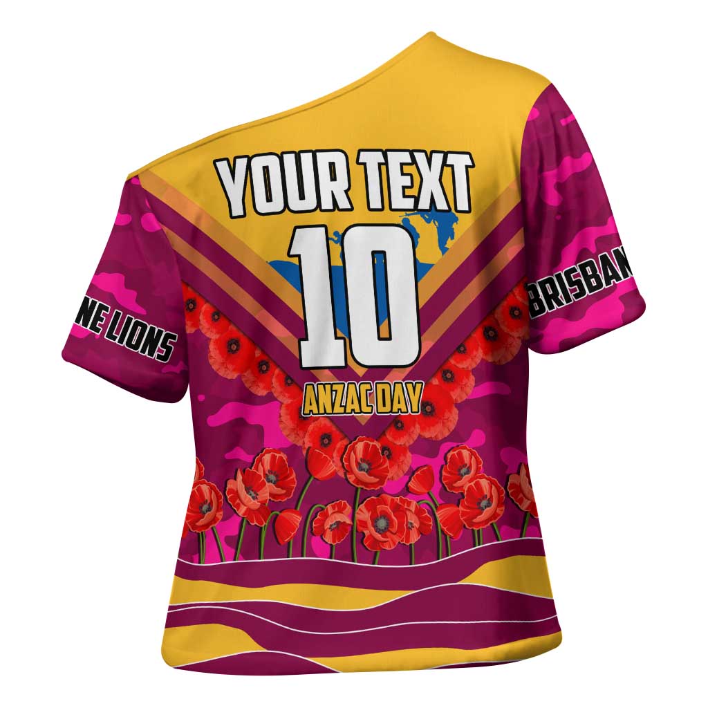 Personalised Brisbane Lions ANZAC Cross Shoulder Shirt Military Remembrance Australian Football Mascot Camouflage
