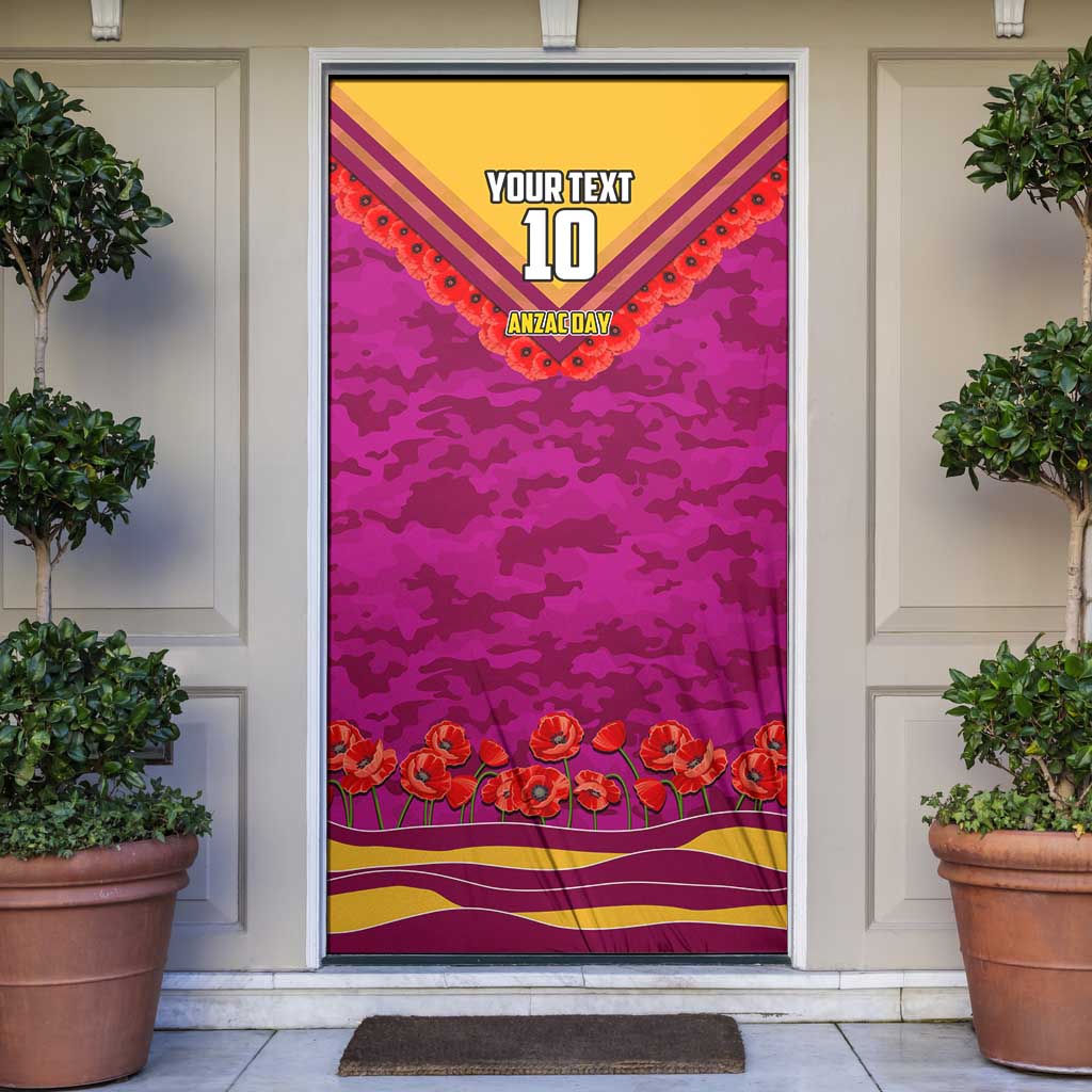 Personalised Brisbane Lions ANZAC Door Cover Military Remembrance Australian Football Mascot Camouflage