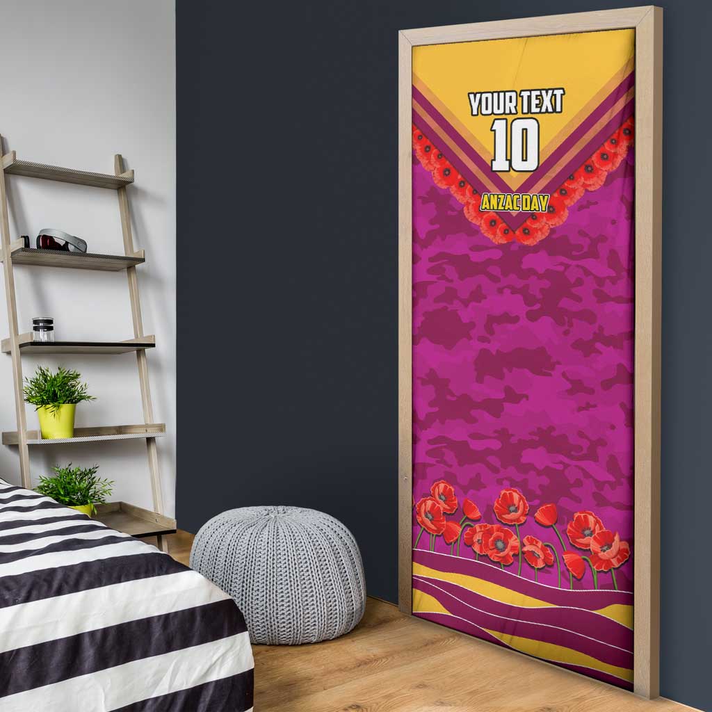 Personalised Brisbane Lions ANZAC Door Cover Military Remembrance Australian Football Mascot Camouflage