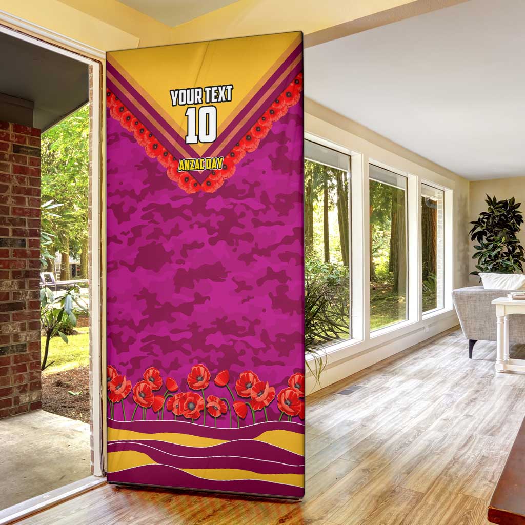 Personalised Brisbane Lions ANZAC Door Cover Military Remembrance Australian Football Mascot Camouflage