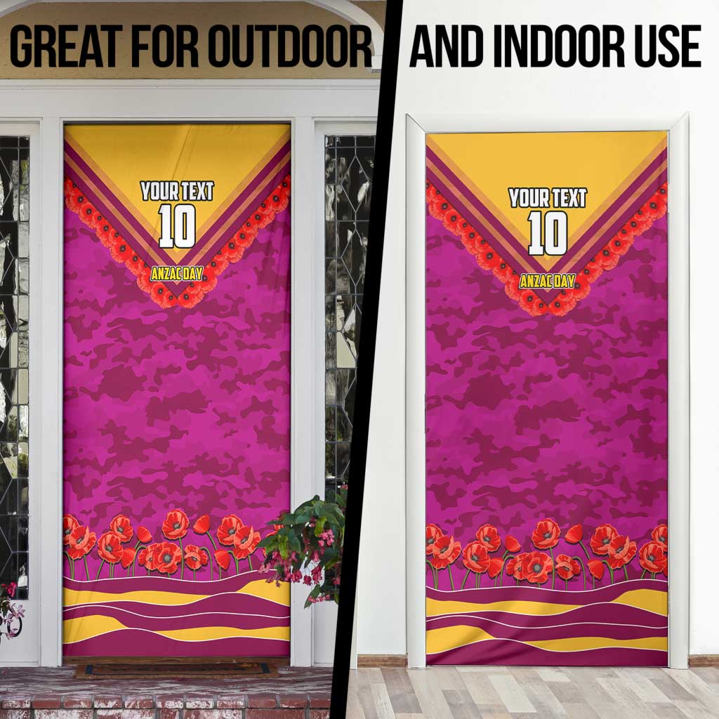 Personalised Brisbane Lions ANZAC Door Cover Military Remembrance Australian Football Mascot Camouflage