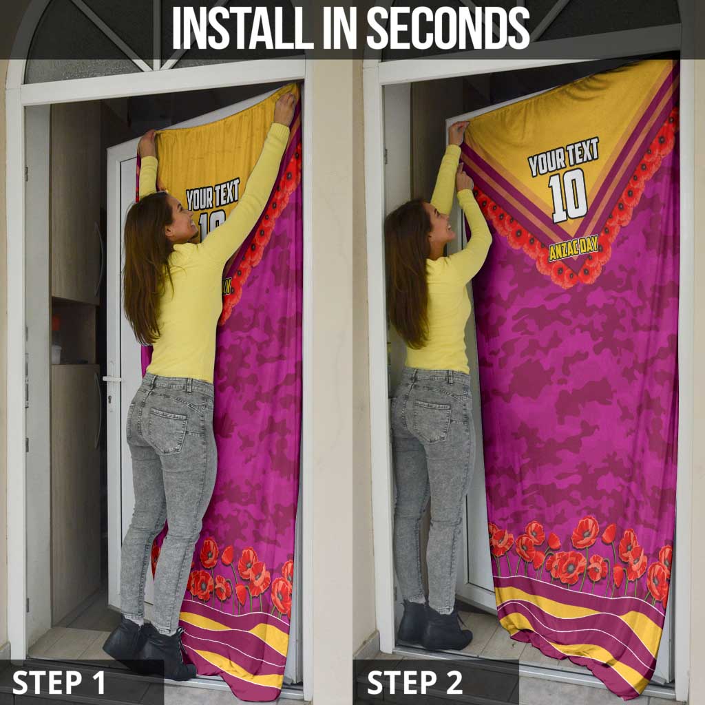 Personalised Brisbane Lions ANZAC Door Cover Military Remembrance Australian Football Mascot Camouflage