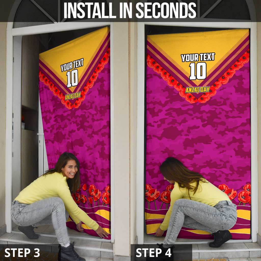 Personalised Brisbane Lions ANZAC Door Cover Military Remembrance Australian Football Mascot Camouflage