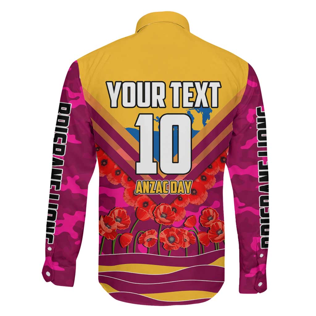 Personalised Brisbane Lions ANZAC Family Matching Mermaid Dress and Hawaiian Shirt Military Remembrance Australian Football Mascot Camouflage