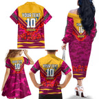 Personalised Brisbane Lions ANZAC Family Matching Off The Shoulder Long Sleeve Dress and Hawaiian Shirt Military Remembrance Australian Football Mascot Camouflage