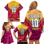 Personalised Brisbane Lions ANZAC Family Matching Off Shoulder Short Dress and Hawaiian Shirt Military Remembrance Australian Football Mascot Camouflage