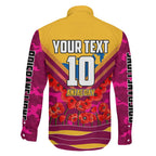 Personalised Brisbane Lions ANZAC Family Matching Short Sleeve Bodycon Dress and Hawaiian Shirt Military Remembrance Australian Football Mascot Camouflage