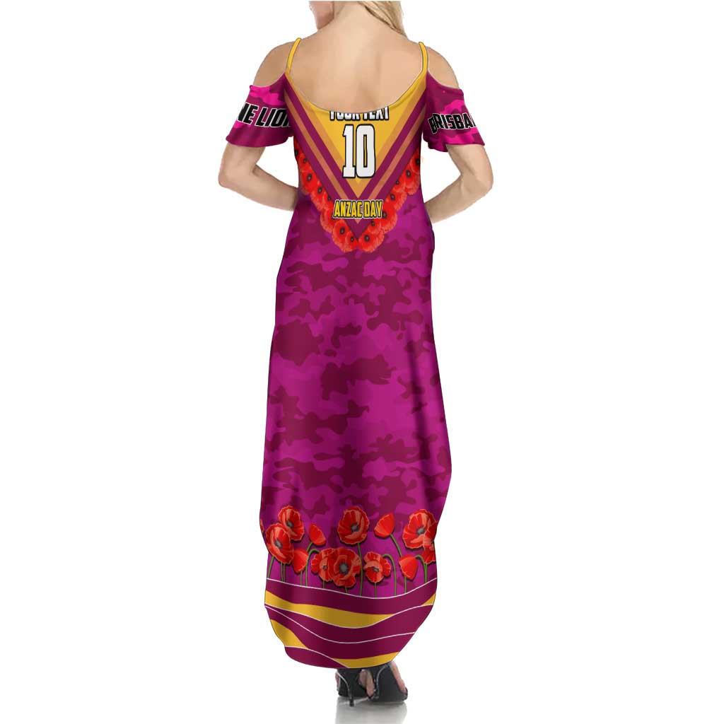 Personalised Brisbane Lions ANZAC Family Matching Summer Maxi Dress and Hawaiian Shirt Military Remembrance Australian Football Mascot Camouflage