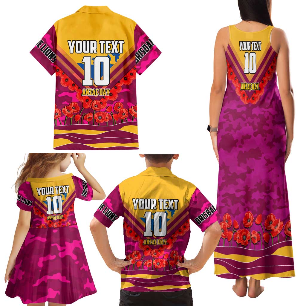 Personalised Brisbane Lions ANZAC Family Matching Tank Maxi Dress and Hawaiian Shirt Military Remembrance Australian Football Mascot Camouflage
