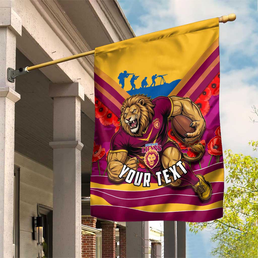 Personalised Brisbane Lions ANZAC Garden Flag Military Remembrance Australian Football Mascot Camouflage