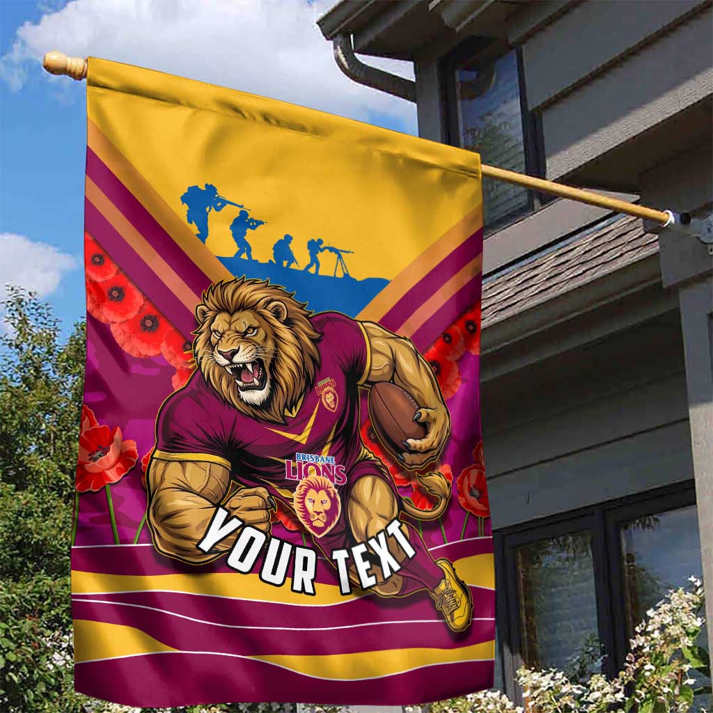 Personalised Brisbane Lions ANZAC Garden Flag Military Remembrance Australian Football Mascot Camouflage