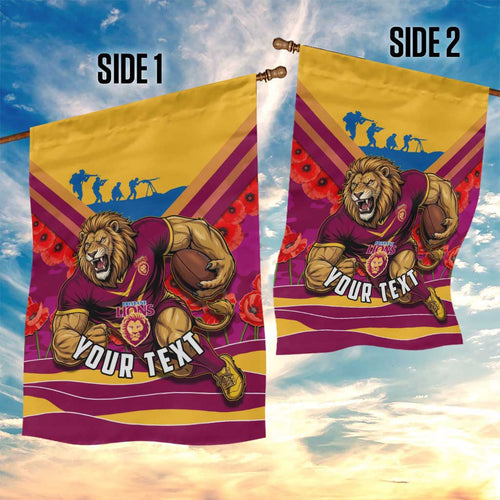 Personalised Brisbane Lions ANZAC Garden Flag Military Remembrance Australian Football Mascot Camouflage