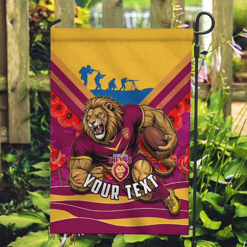 Personalised Brisbane Lions ANZAC Garden Flag Military Remembrance Australian Football Mascot Camouflage