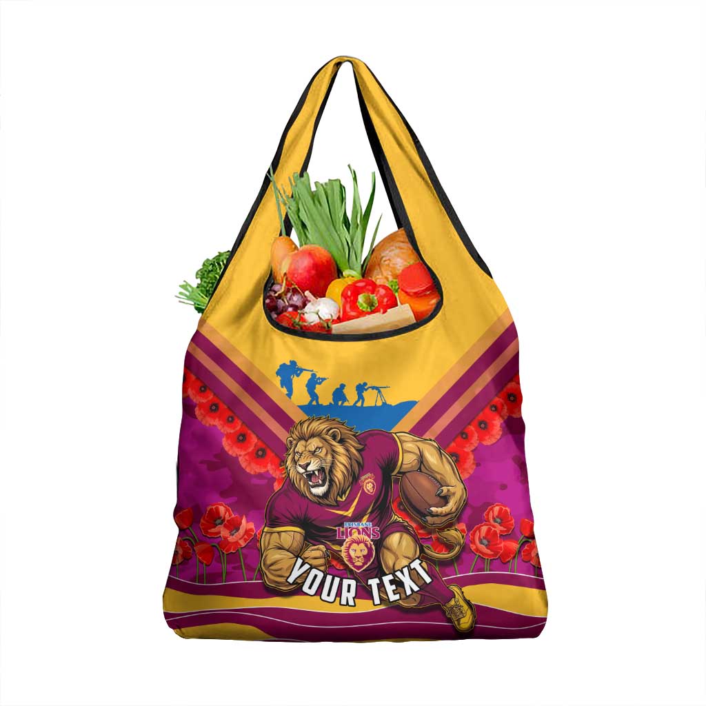 Personalised Brisbane Lions ANZAC Grocery Bag Military Remembrance Australian Football Mascot Camouflage