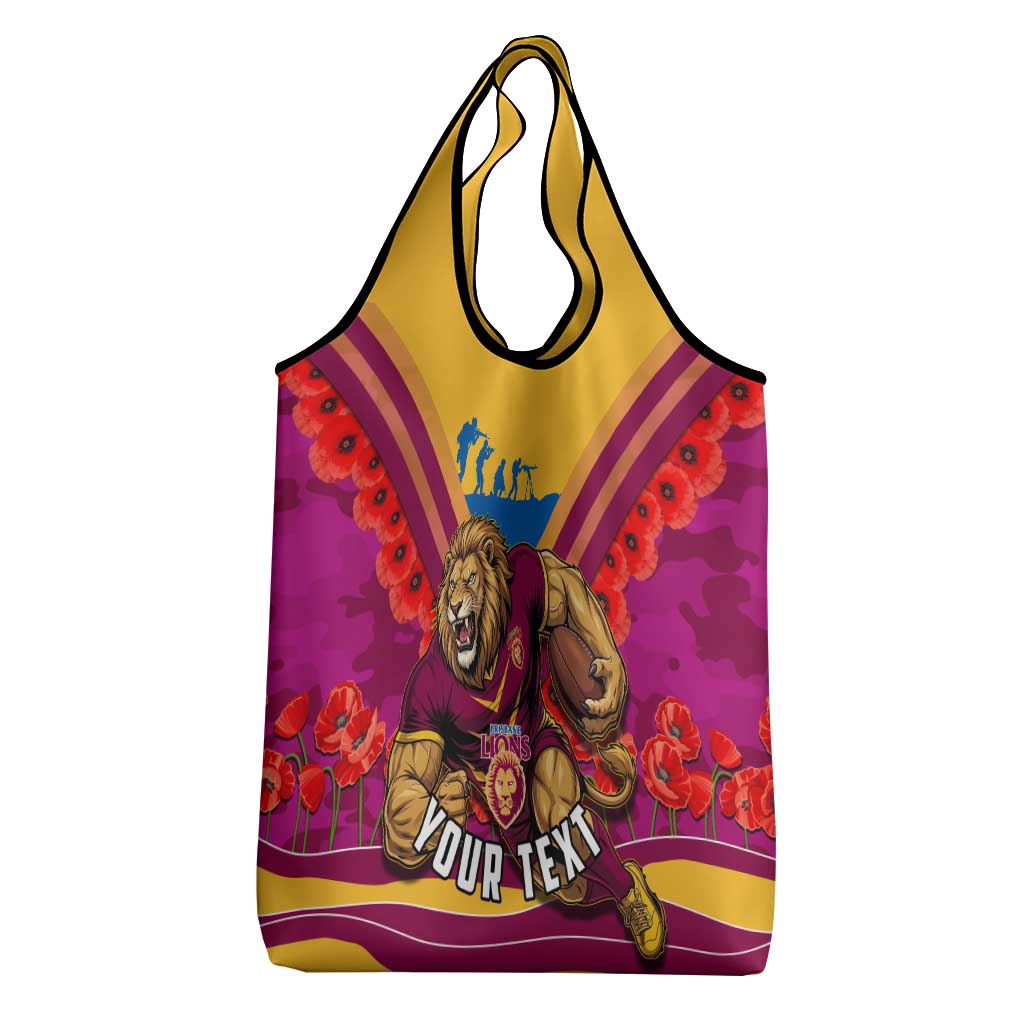 Personalised Brisbane Lions ANZAC Grocery Bag Military Remembrance Australian Football Mascot Camouflage