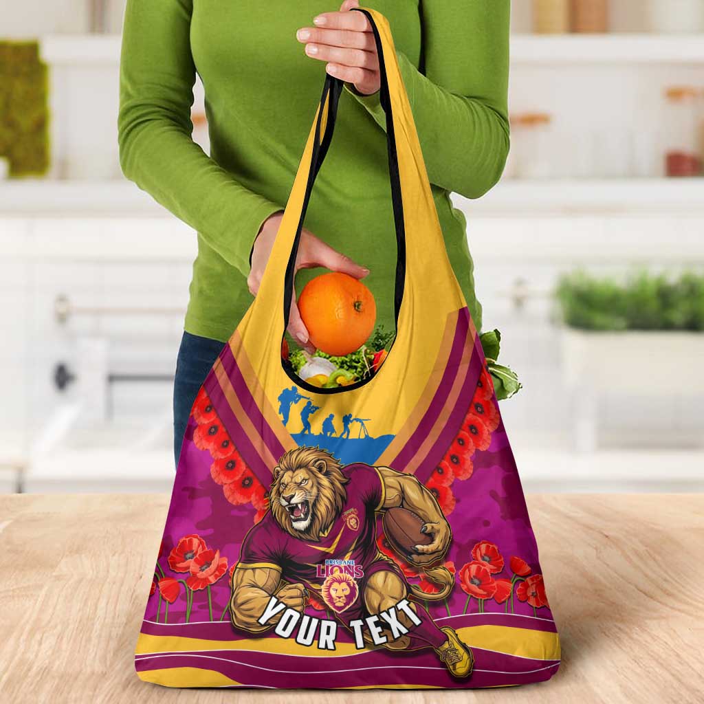 Personalised Brisbane Lions ANZAC Grocery Bag Military Remembrance Australian Football Mascot Camouflage