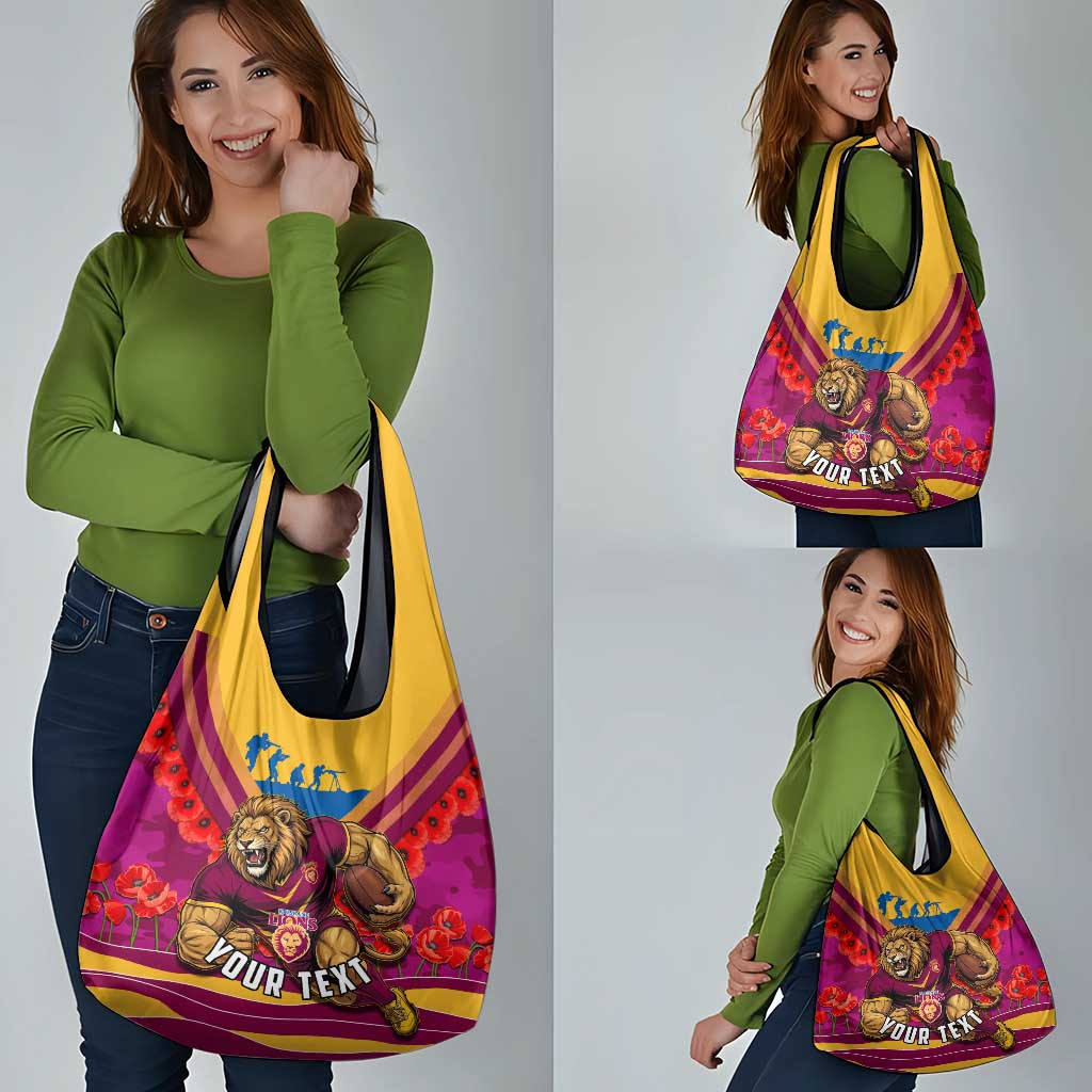 Personalised Brisbane Lions ANZAC Grocery Bag Military Remembrance Australian Football Mascot Camouflage