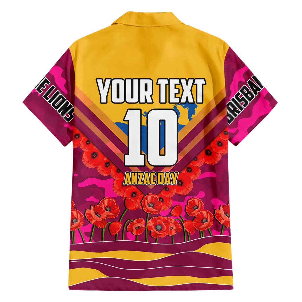 Personalised Brisbane Lions ANZAC Hawaiian Shirt Military Remembrance Australian Football Mascot Camouflage