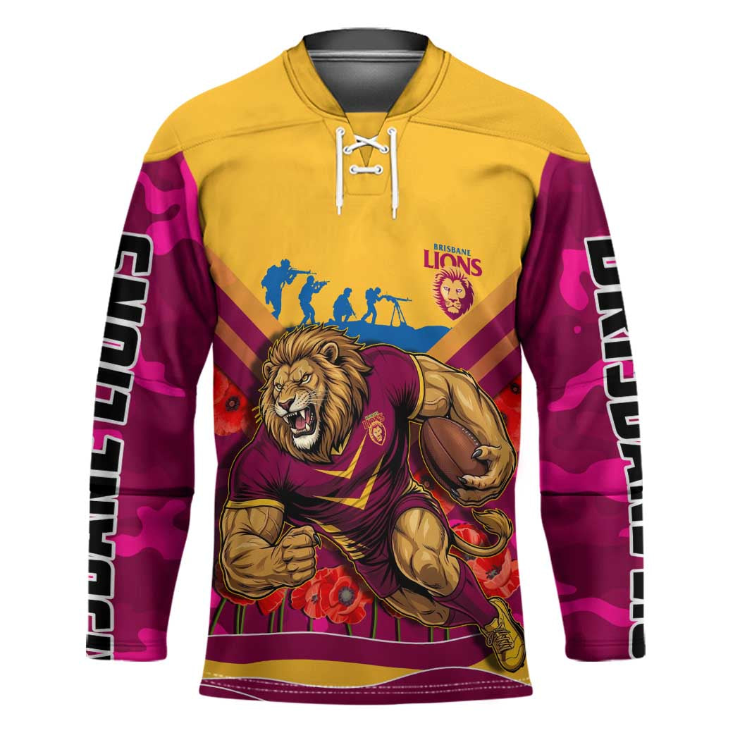 Personalised Brisbane Lions ANZAC Hockey Jersey Military Remembrance Australian Football Mascot Camouflage