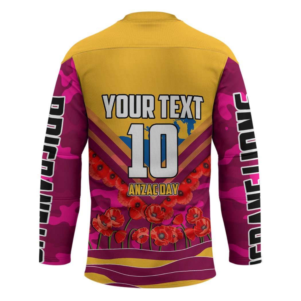 Personalised Brisbane Lions ANZAC Hockey Jersey Military Remembrance Australian Football Mascot Camouflage