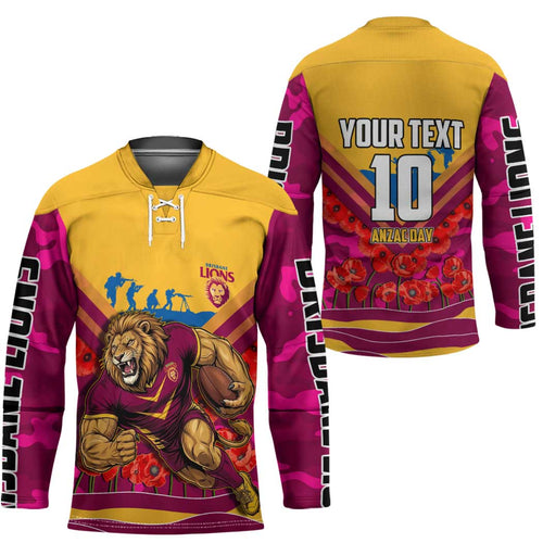 Personalised Brisbane Lions ANZAC Hockey Jersey Military Remembrance Australian Football Mascot Camouflage
